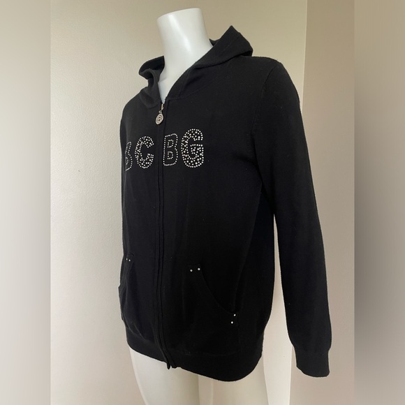 BCBGMaxAzria Soft Black Bedazzled Sequins Zip-Up Hoodie BCBG Y2K Size Large - Picture 4 of 13